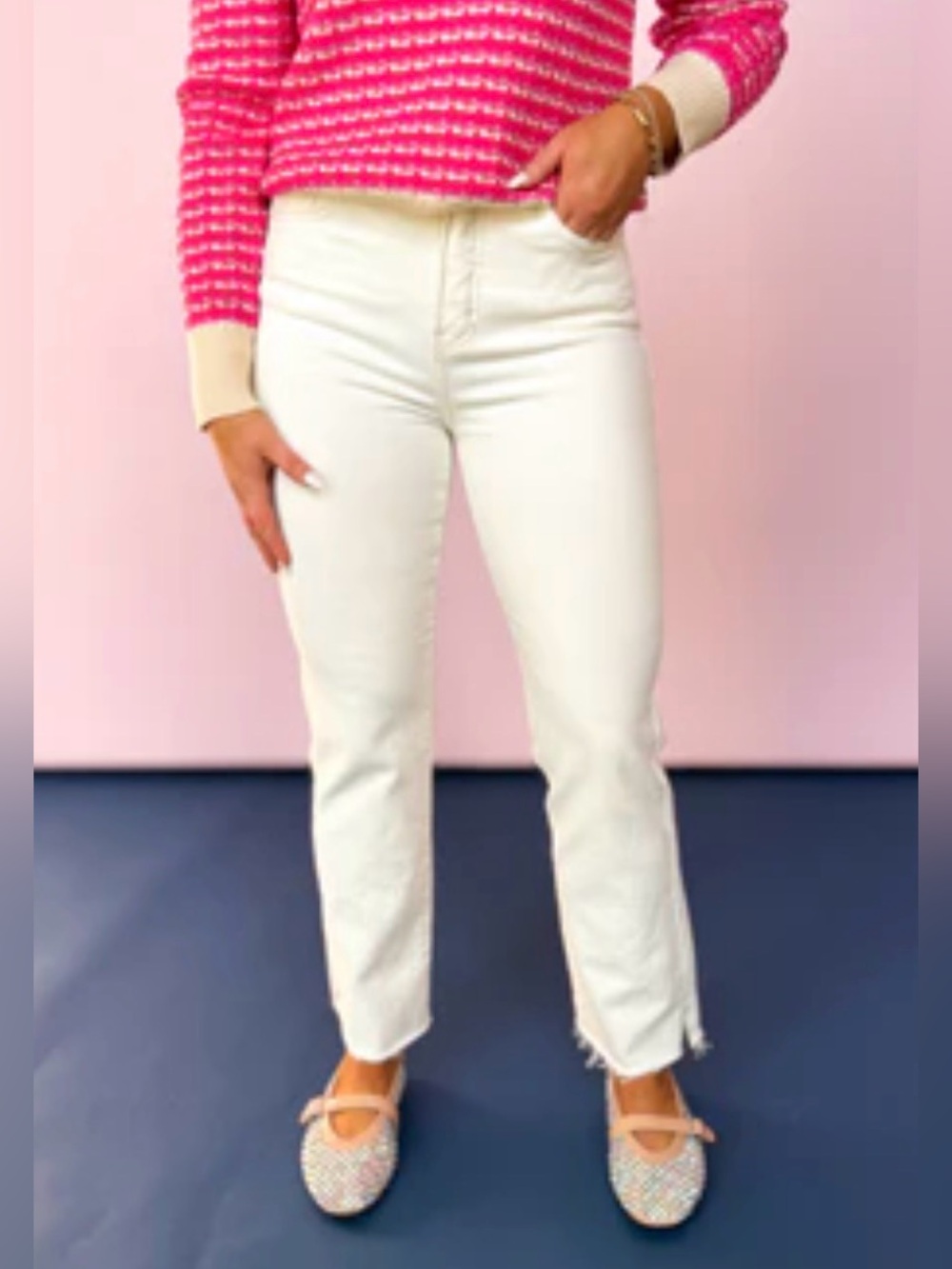 It White High-Rise Straight Leg Jeans Women size 10 raw hem everyday basic Jean